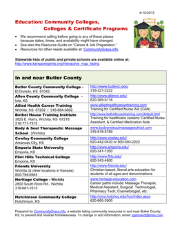 Community Colleges, Colleges & Certificate Programs in and Near