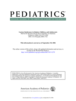 Lactose Intolerance in Infants, Children, and Adolescents Melvin B