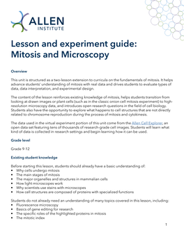 Lesson and Experiment Guide: Mitosis and Microscopy