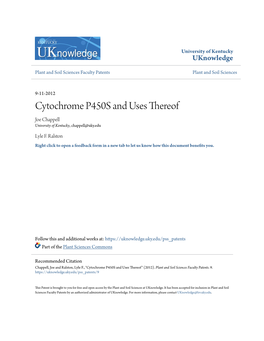 Cytochrome P450S and Uses Thereof Joe Chappell University of Kentucky, Chappell@Uky.Edu
