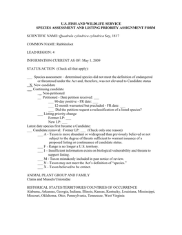 Species Assessment and Listing Priority Assignment Form