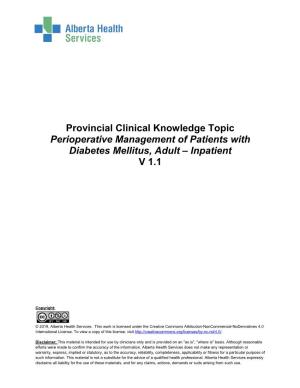 Perioperative Management of Patients with Diabetes Mellitus, Adult – Inpatient V 1.1
