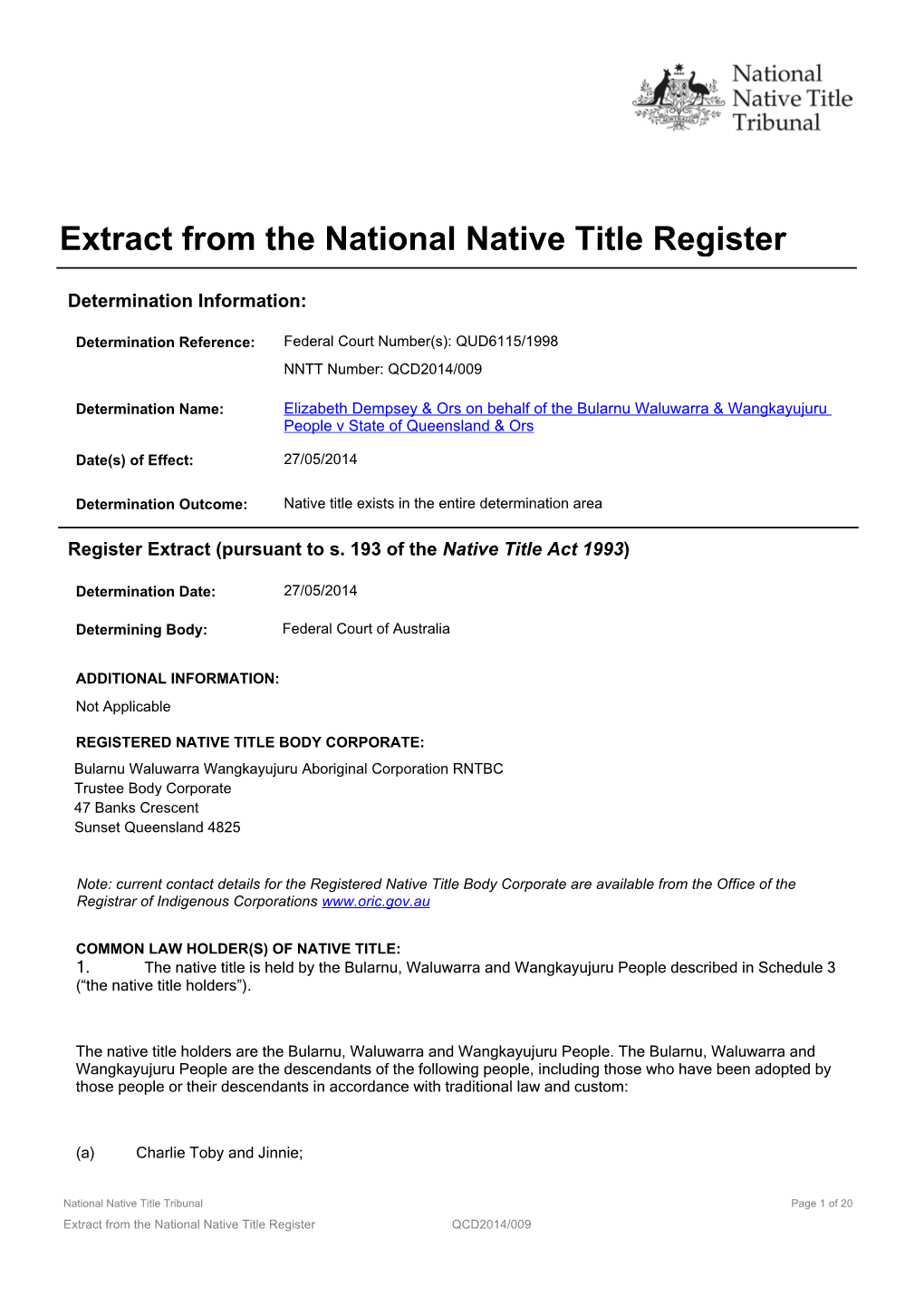 Extract from the National Native Title Register