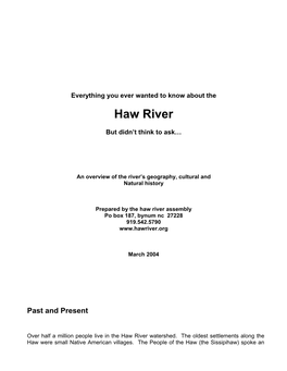 Haw River Assembly Po Box 187, Bynum Nc 27228 919.542.5790