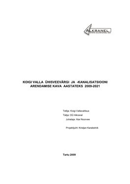 Kanalisatsiooni Arendamise Kava Aastateks 2009-2021