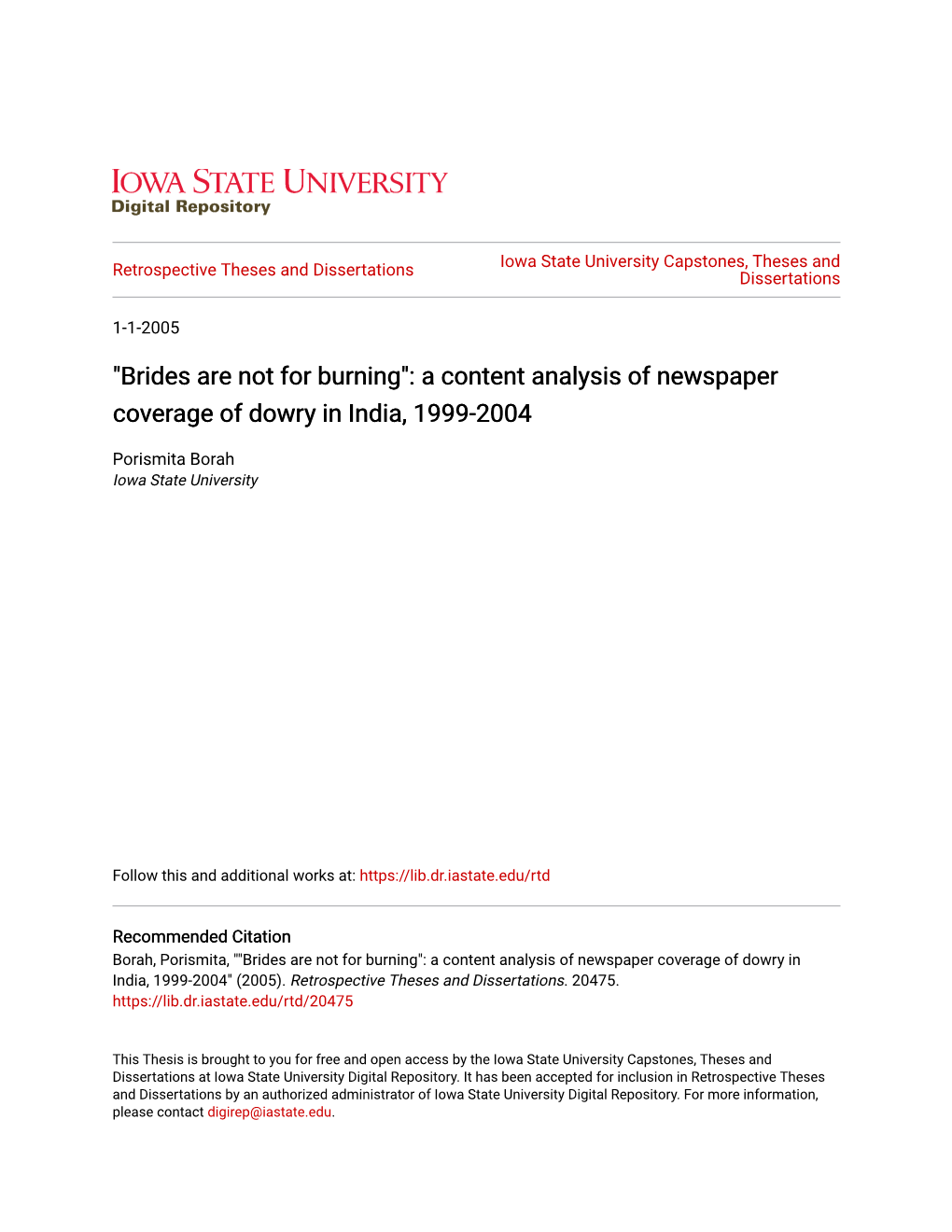 A Content Analysis of Newspaper Coverage of Dowry in India, 1999-2004