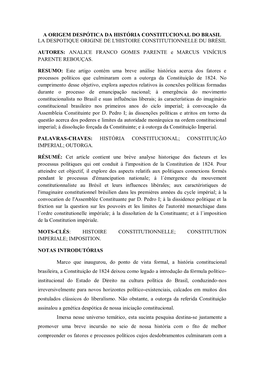 A Origem Despótica Da História Constitucional Do Brasil La Despotique Origine De L'histoire Constitutionnelle Du Brésil