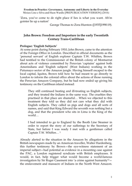 John Brown: Freedom and Imposture in the Early Twentieth Century Trans-Caribbean