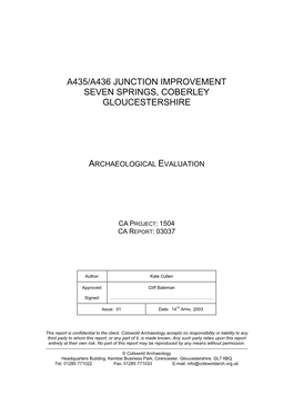 A435/A436 Junction Improvement Seven Springs, Coberley Gloucestershire