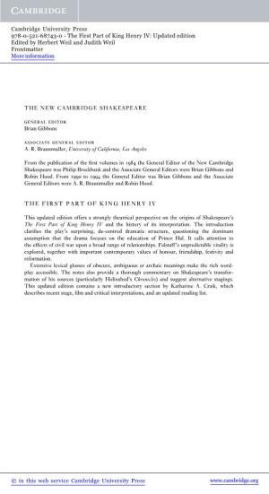 The First Part of King Henry IV: Updated Edition Edited by Herbert Weil and Judith Weil Frontmatter More Information