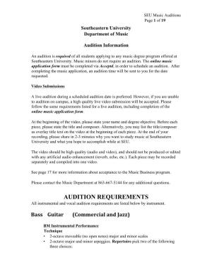AUDITION REQUIREMENTS All Instrumental and Vocal Audition Requirements Are Listed Below by Instrument
