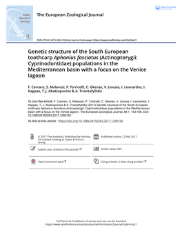 Genetic Structure of the South European Toothcarp Aphanius