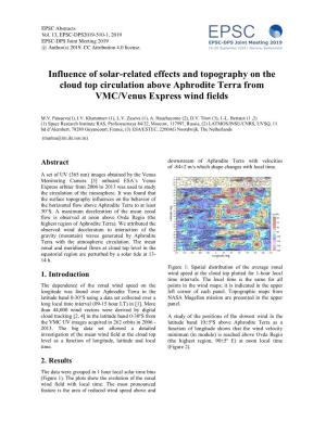 Influence of Solar-Related Effects and Topography on the Cloud Top Circulation Above Aphrodite Terra from VMC/Venus Express Wind Fields