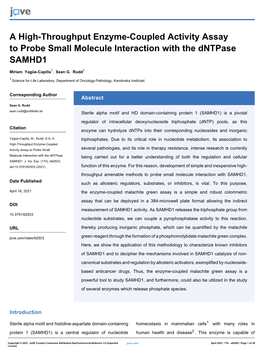 A High-Throughput Enzyme-Coupled Activity Assay to Probe Small Molecule Interaction with the Dntpase SAMHD1