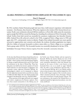 Alaska Peninsula Communities Displaced by Volcanism in 1912 Don E