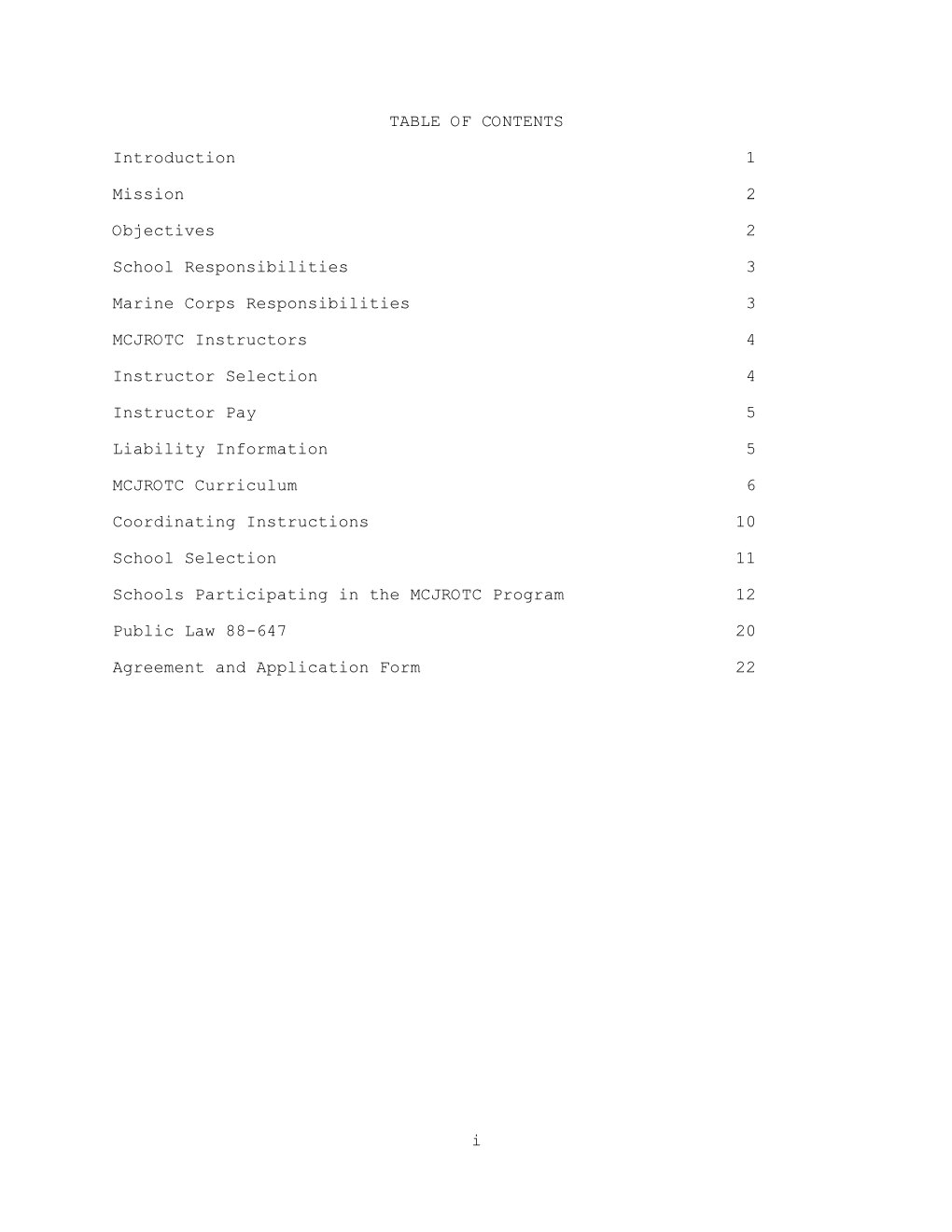 TABLE of CONTENTS Introduction 1 Mission 2 Objectives 2 School