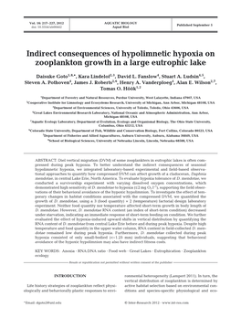 Indirect Consequences of Hypolimnetic Hypoxia on Zooplankton Growth in a Large Eutrophic Lake