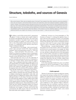 Structure, Toledoths, and Sources of Genesis