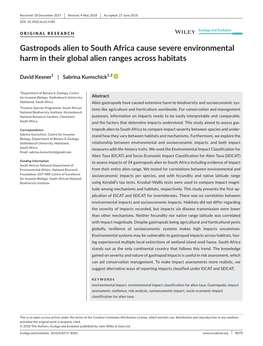 Gastropods Alien to South Africa Cause Severe Environmental Harm in Their Global Alien Ranges Across Habitats