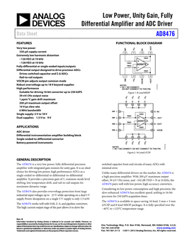 AD8476 Fully Differential Unity Gain Amplifier and ADC Driver (Rev. B)