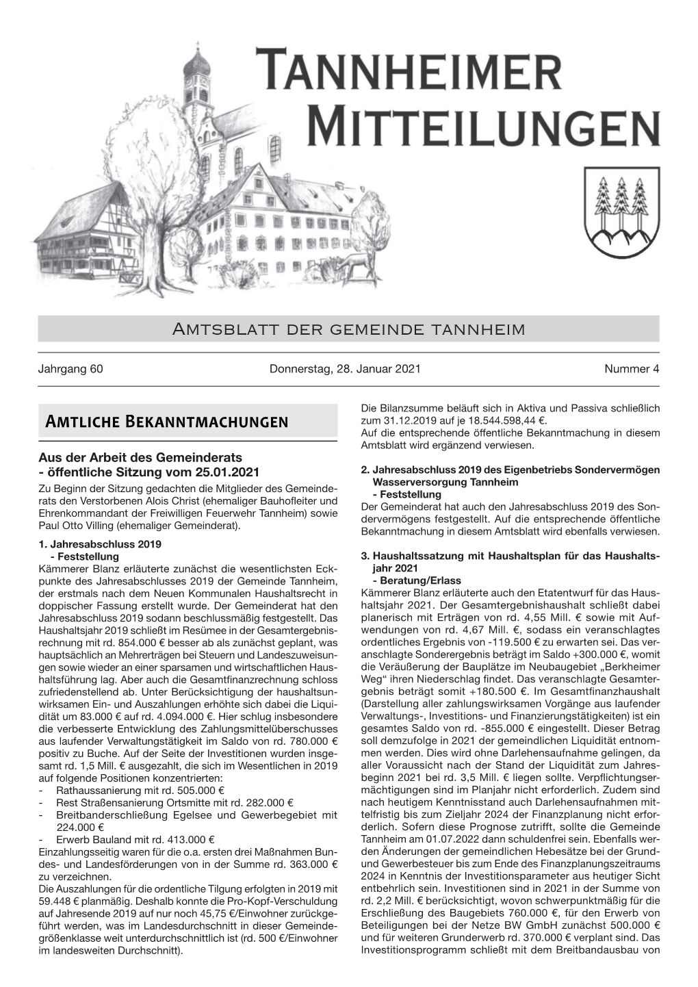 Amtsblatt Der Gemeinde Tannheim