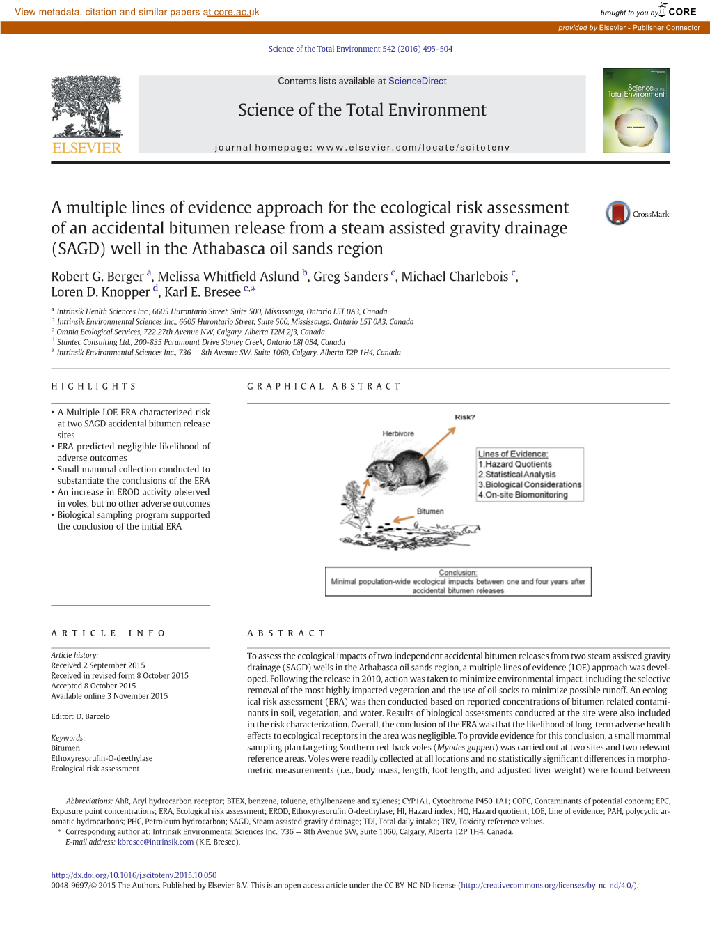 A Multiple Lines of Evidence Approach for the Ecological Risk Assessment