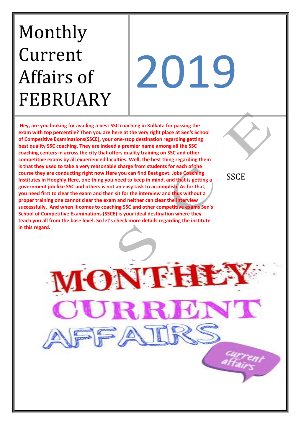 Monthly Current Affairs of FEBRUARY