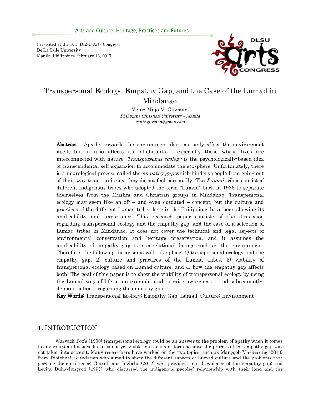 Transpersonal Ecology, Empathy Gap, and the Case of the Lumad in Mindanao Veniz Maja V