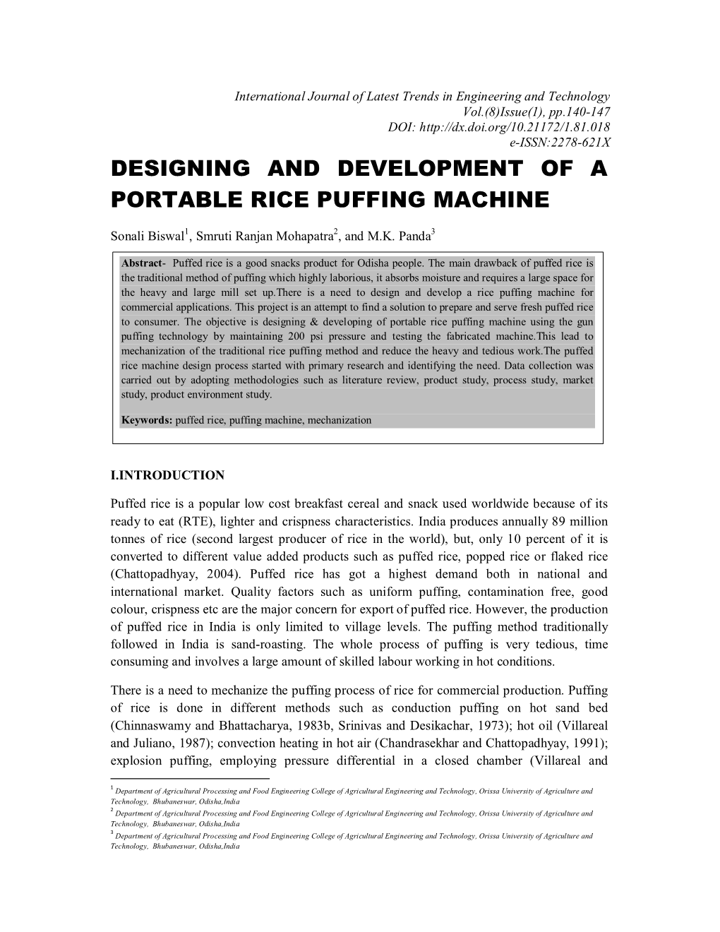 Designing and Development of a Portable Rice Puffing Machine