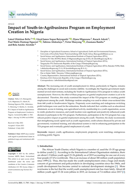 Impact of Youth-In-Agribusiness Program on Employment Creation in Nigeria