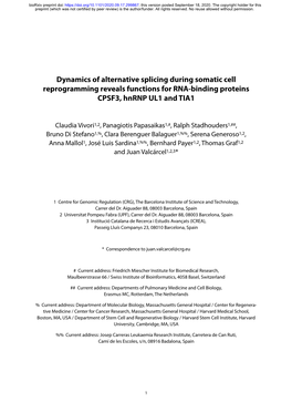 Dynamics of Alternative Splicing During Somatic Cell Reprogramming Reveals Functions for RNA-Binding Proteins CPSF3, Hnrnp UL1 and TIA1