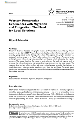 Western Pomeranian Experiences with Migration And