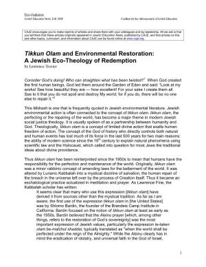 Tikkun Olam and Environmental Restoration: a Jewish Eco-Theology of Redemption by Lawrence Troster