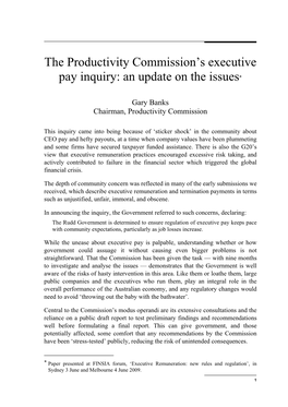 The Productivity Commission's Executive Pay Inquiry: an Update on the Issues