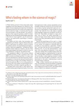 Who's Fooling Whom in the Science of Magic?