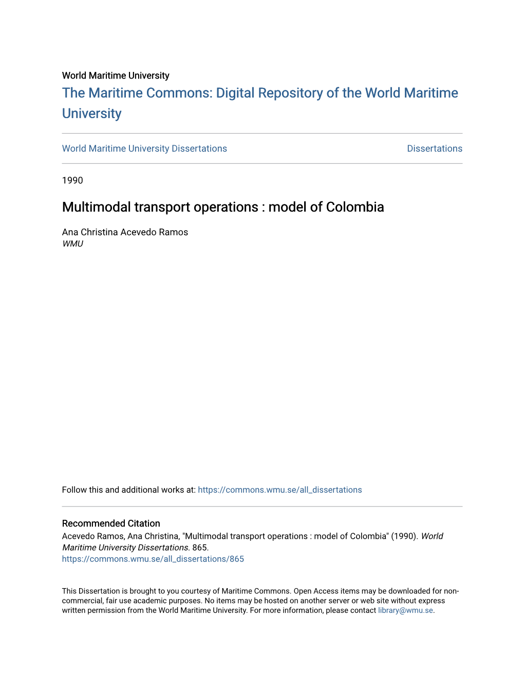 Multimodal Transport Operations : Model of Colombia