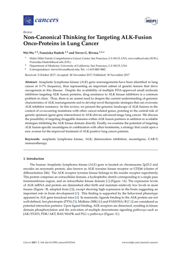 Non-Canonical Thinking for Targeting ALK-Fusion Onco-Proteins in Lung Cancer