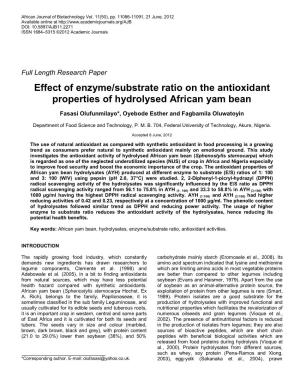Effect of Enzyme/Substrate Ratio on the Antioxidant Properties of Hydrolysed African Yam Bean