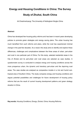 The Survey Study of Zhuhai, South China