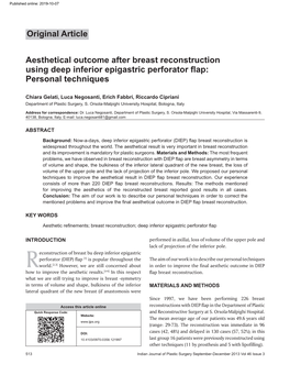 Aesthetical Outcome After Breast Reconstruction Using Deep Inferior Epigastric Perforator Flap: Personal Techniques