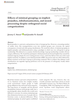 Effects of Minimal Grouping on Implicit Prejudice, Infrahumanization, And