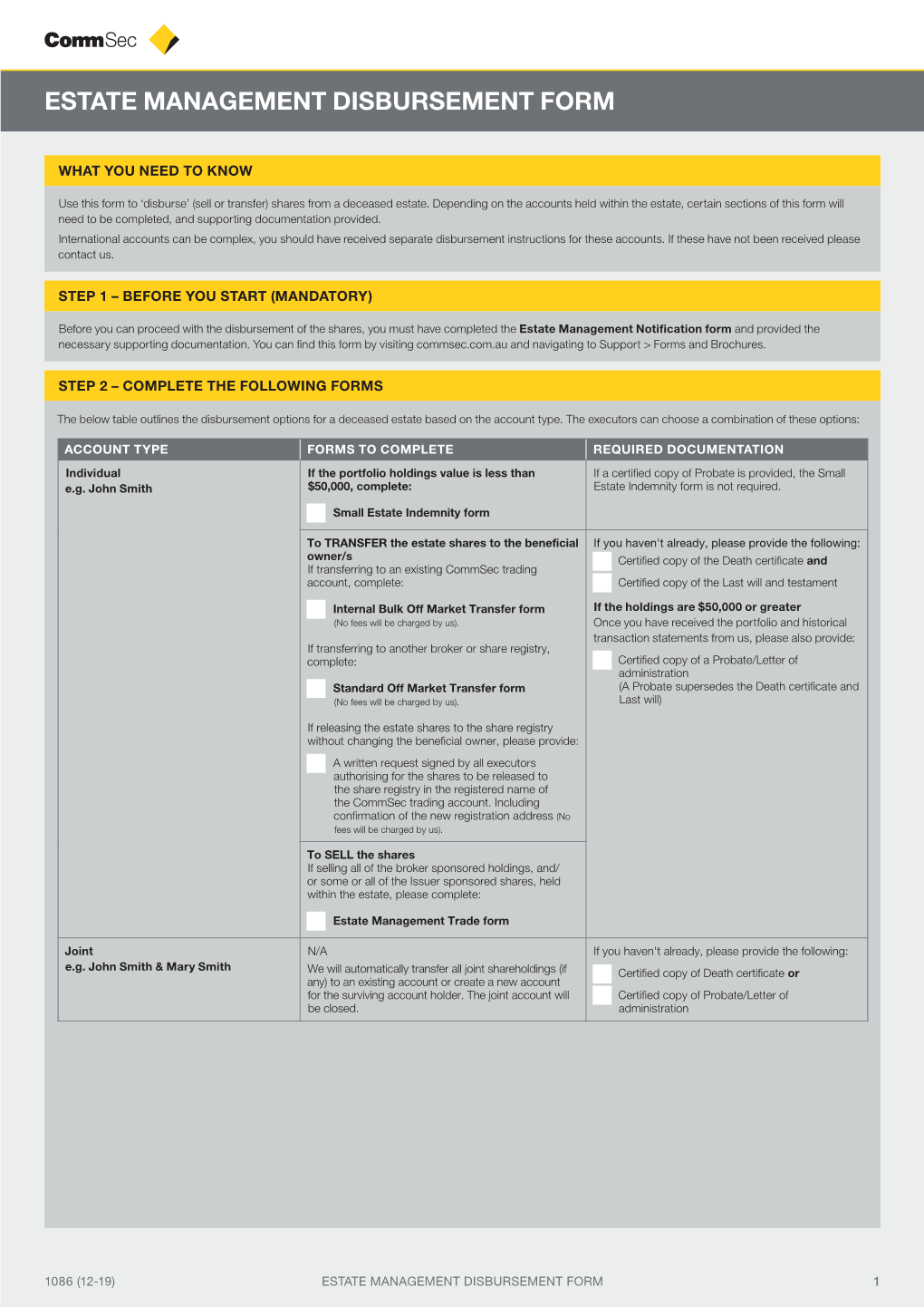 Estate Management Disbursement Form