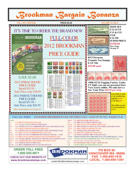 Brookman Bargain Bonanza FALL 2011 EDITION PRICE $2.00 VOLUME 18, NO.4