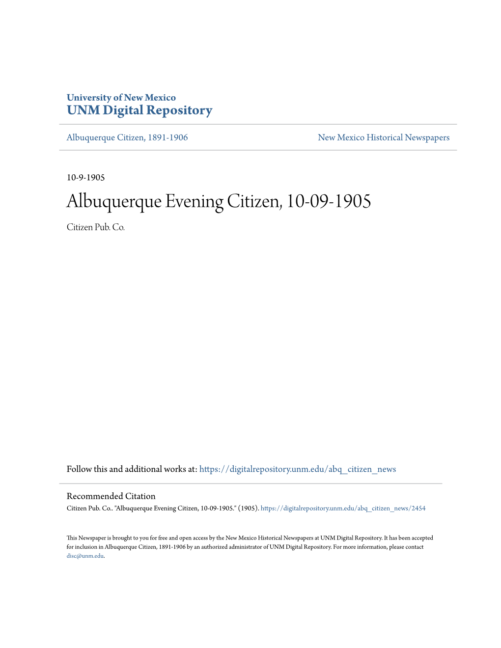 Albuquerque Evening Citizen, 10-09-1905 Citizen Pub