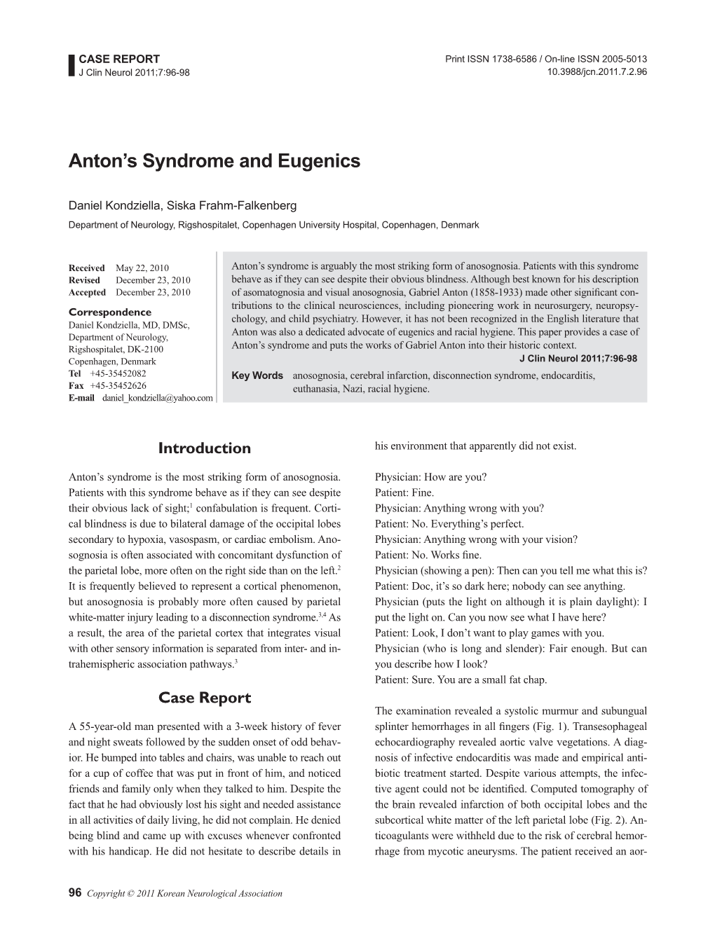 Anton's Syndrome and Eugenics