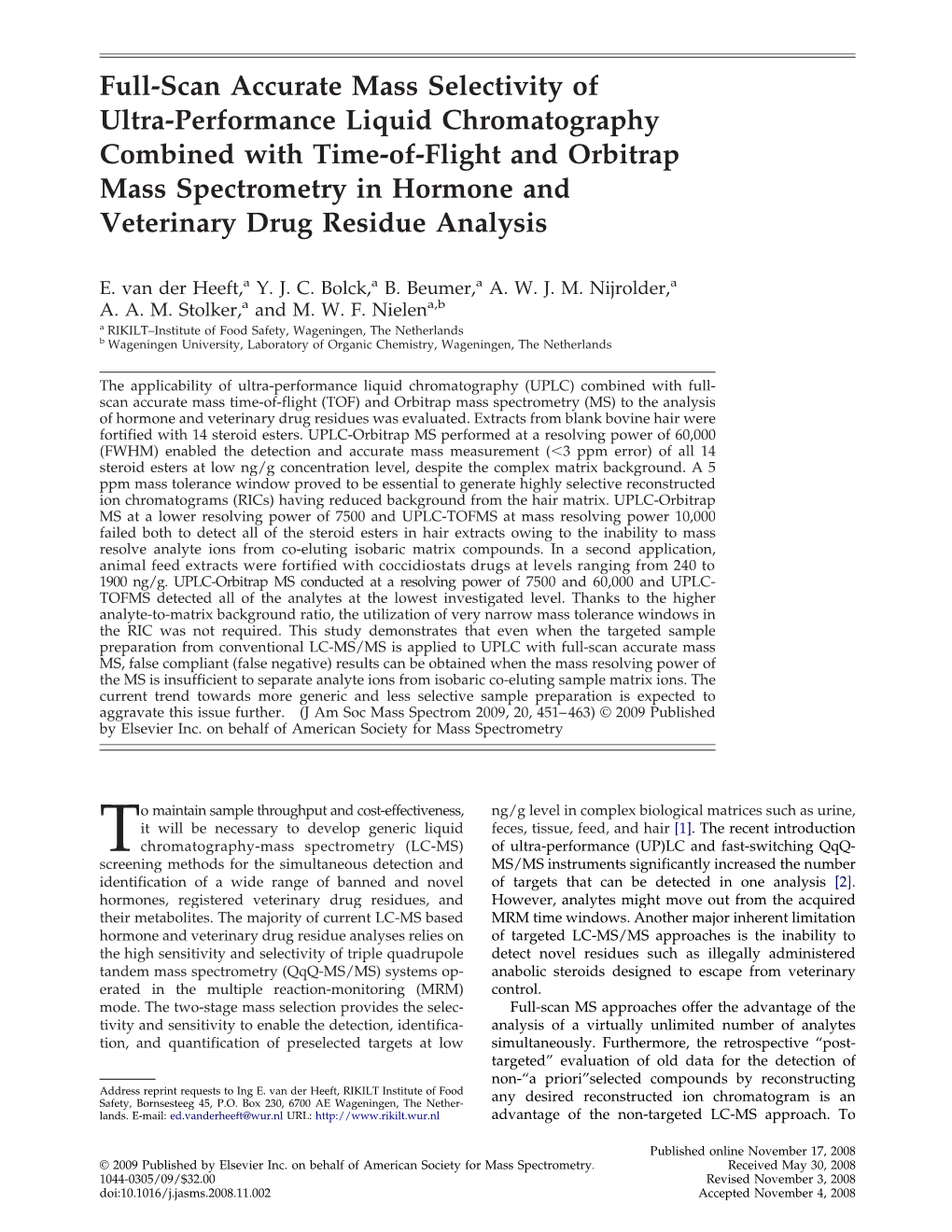 Full-Scan Accurate Mass Selectivity of Ultra-Performance Liquid