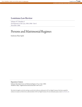 Persons and Matrimonial Regimes Katherine Shaw Spaht