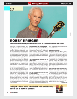 ROBBY KRIEGER the Innovative Doors Guitarist Wants Fans to Know the Band’S Real Story