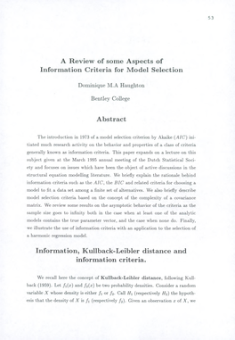 A Review of Some Aspects of Information Criteria for Model Selection