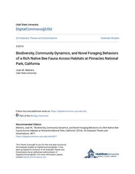 Biodiversity, Community Dynamics, and Novel Foraging Behaviors of a Rich Native Bee Fauna Across Habitats at Pinnacles National Park, California